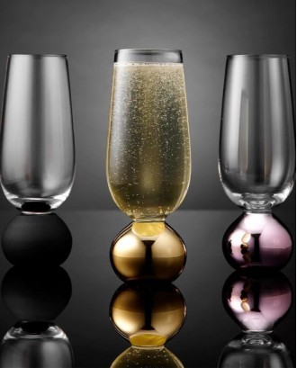Set 2 pahare pentru sampanie, sticla cristalina, Astrid Matte Black - SIMONA'S COOKSHOP
